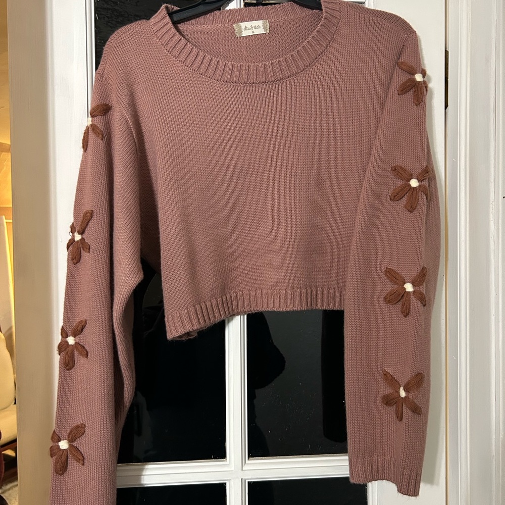 Altar'd State Mauve Sweater with Floral Details